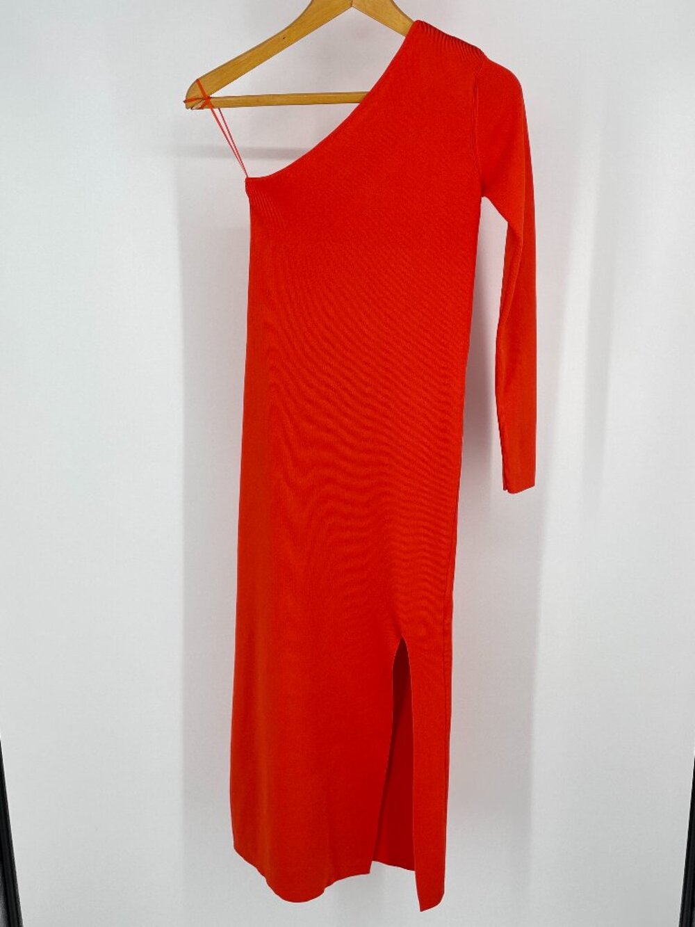 Zara Bright Orange Asymmetrical Knit Maxi Dress Slit S